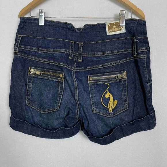 SALE! BABY PHAT Y2K Dark Denim Cuffed Shorts Size 13 Juniors - Picture 2 of 10